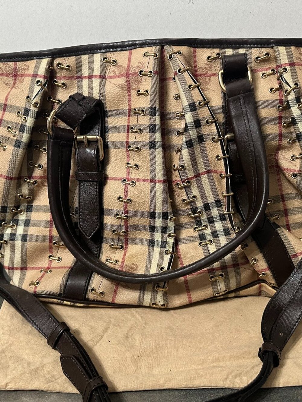 Burberry Nova Check Corset Lace-Up Tote